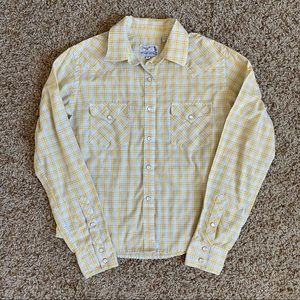 Panhandle Slim Retro Pearl Snap Button Down Yellow Plaid Vintage Shirt